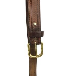 Vintage Leegin Mens Brown Leather Belt Brass Buckle Size 40
